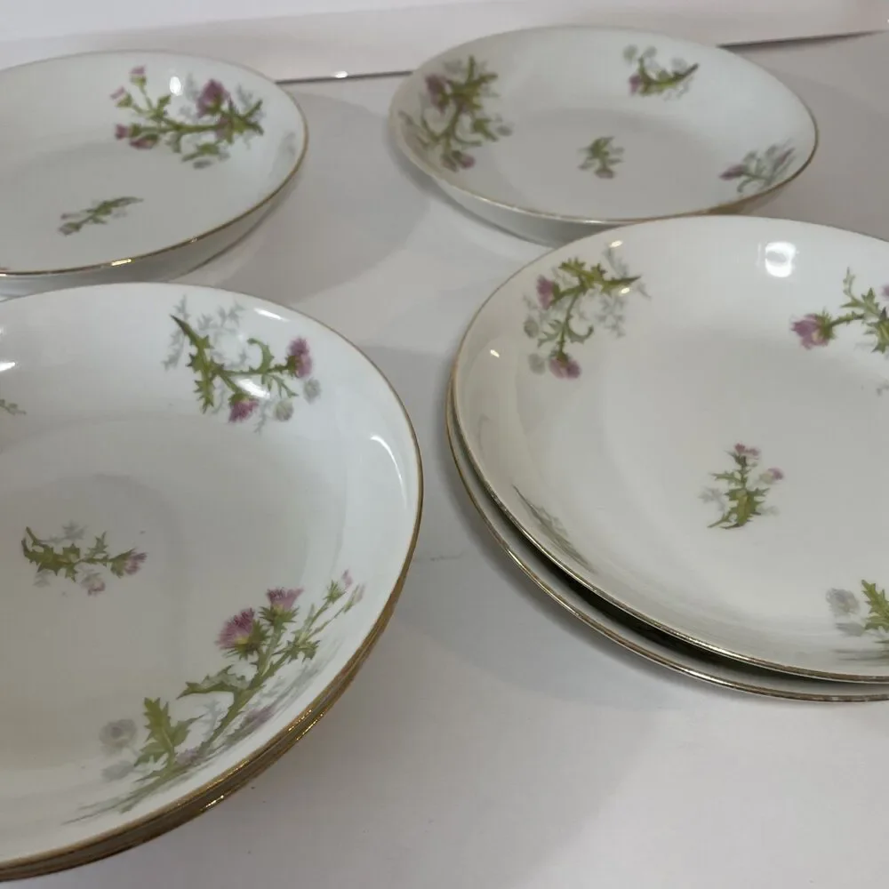 Set Of 6 Limoges Pink Thistle 7 1/2” Salad Plates
